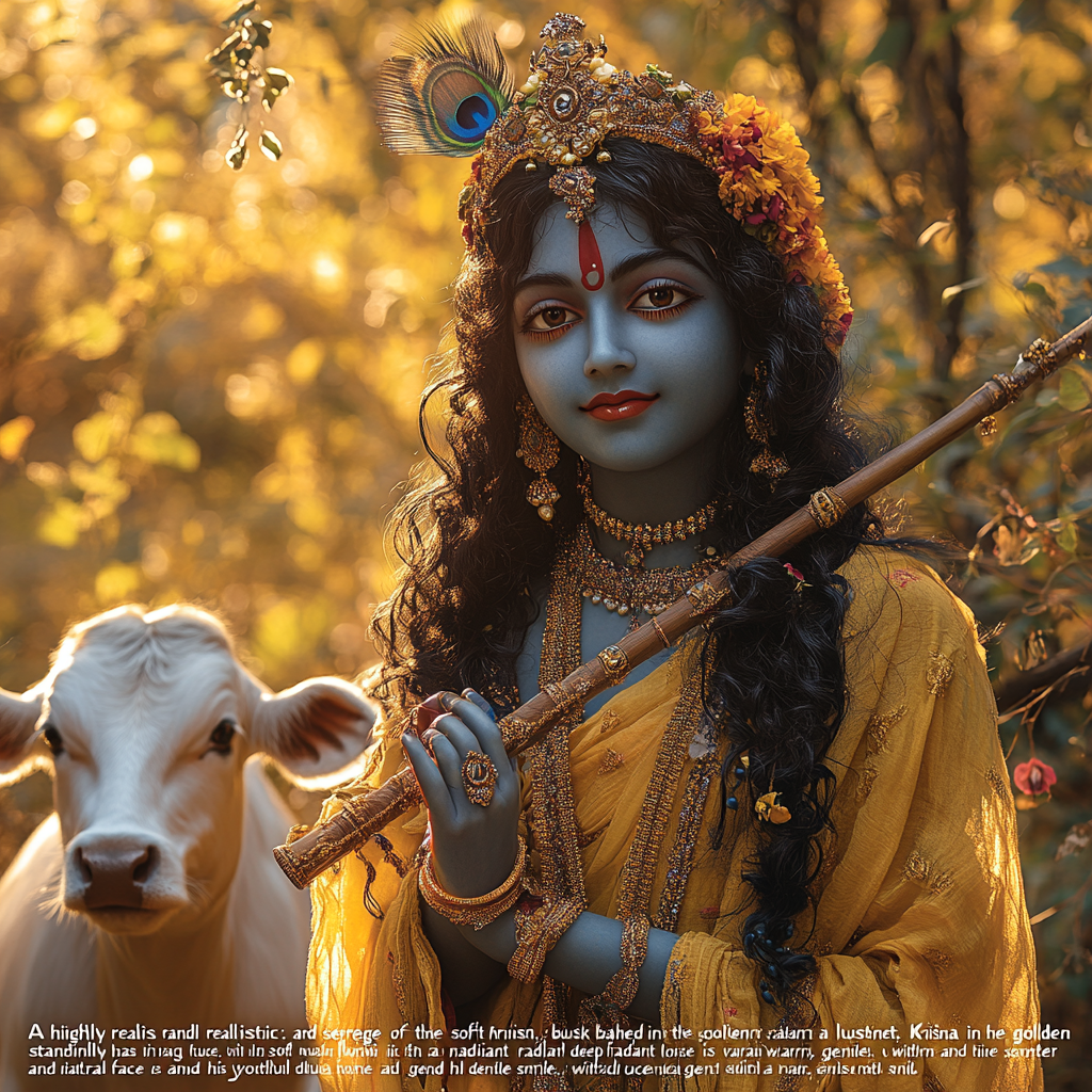 The Divine Krishna in Serene Meadow at Sunset