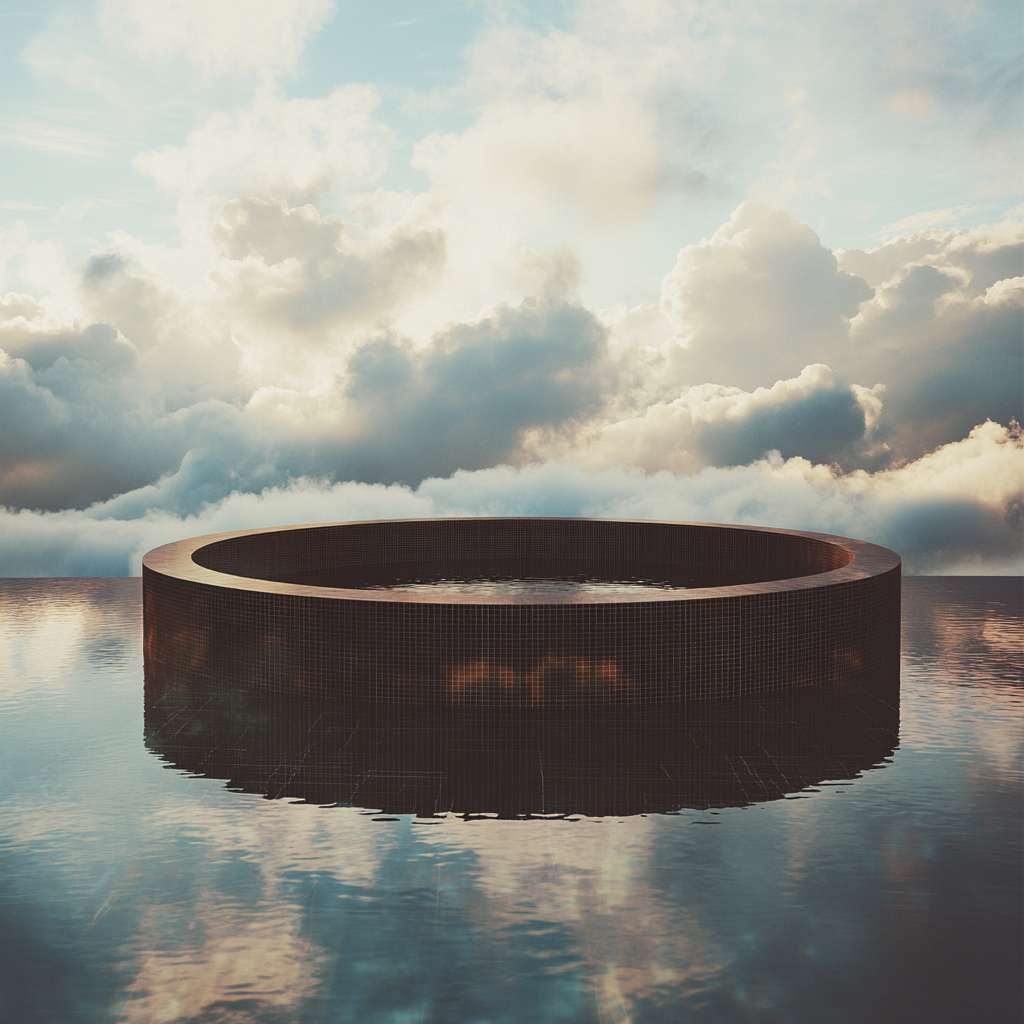 The Dreamlike Floating Pixelated Pool and Clouds