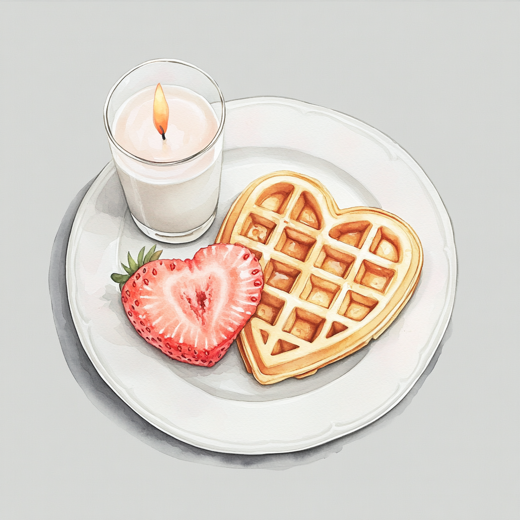 The Elegant Heart Waffle Breakfast with Candle