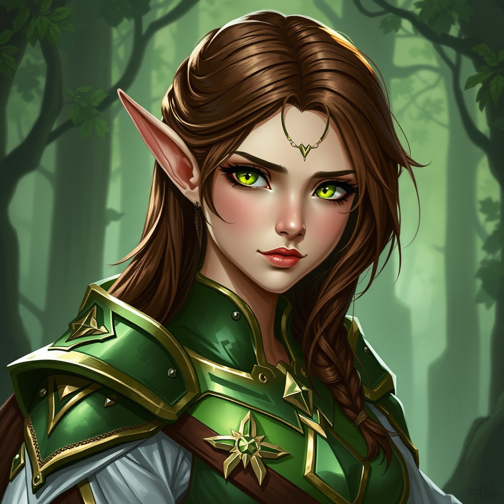 The Elf Cleric with Gleaming Armor in Forest