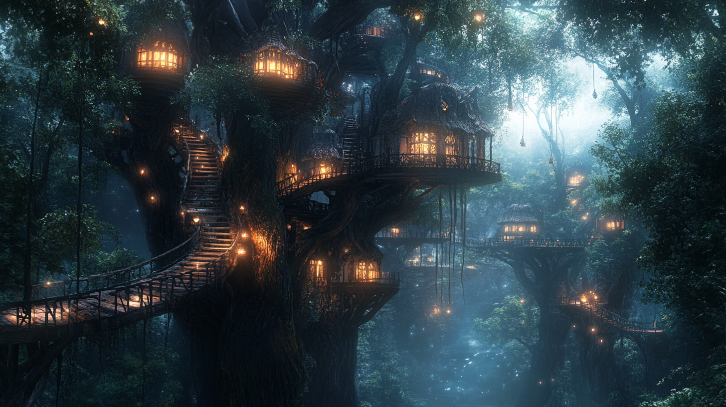 The Enchanted Elven City in a Towering Forest