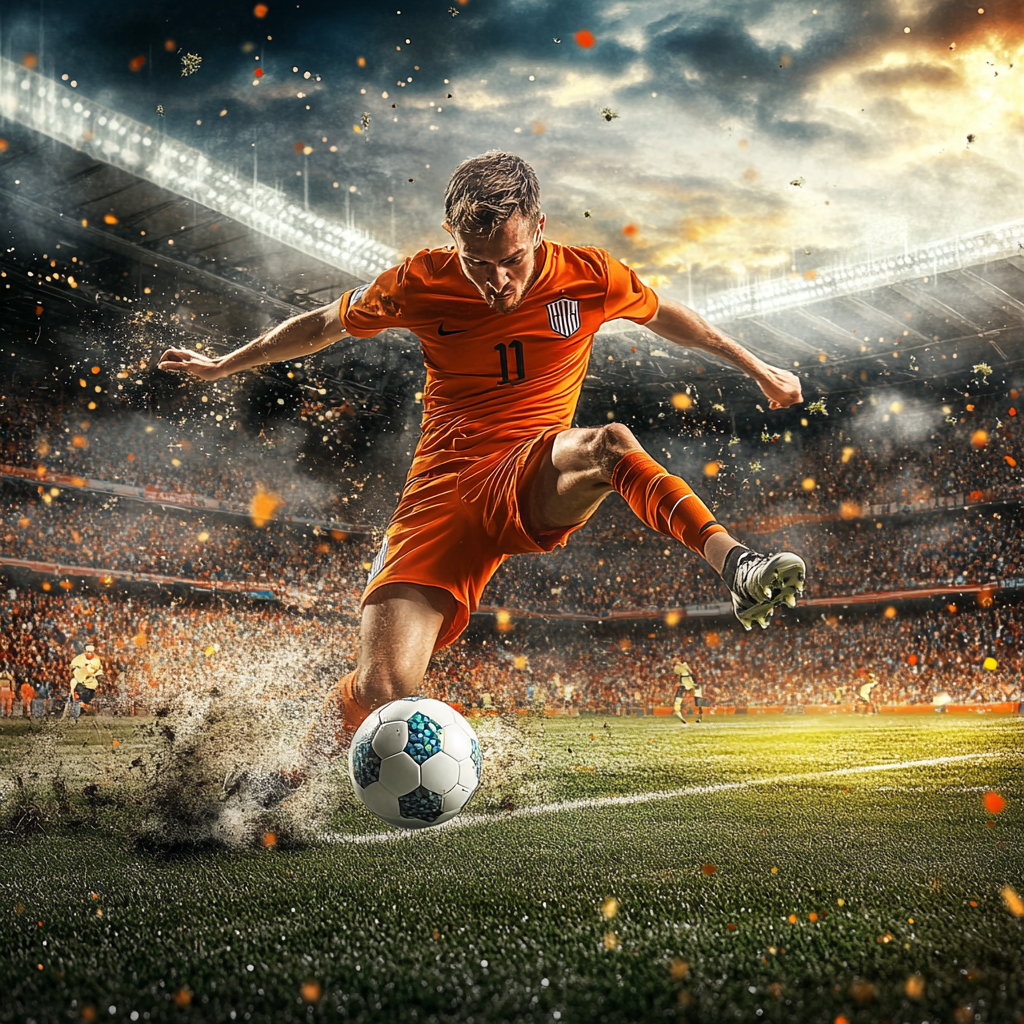 The Exciting Soccer Player Kicking the Ball