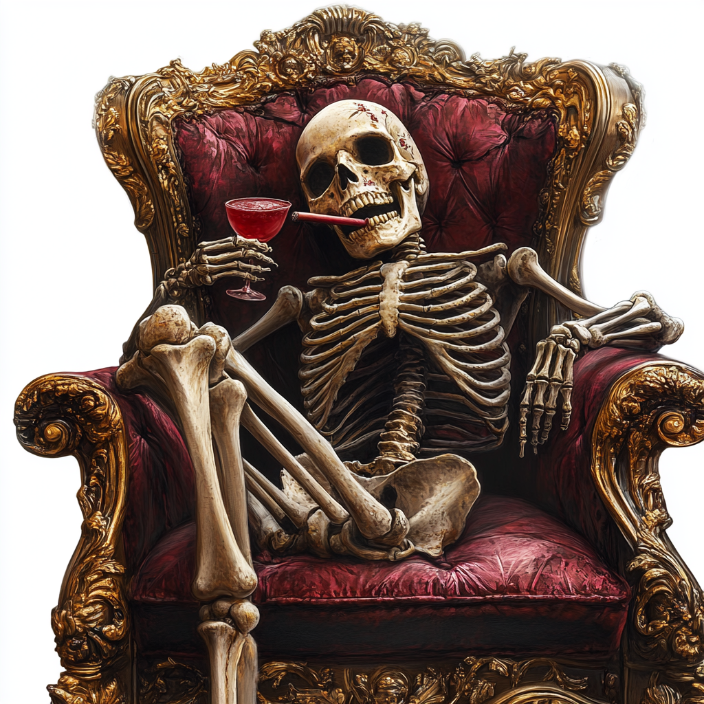 The Fancy Skeleton Enjoying a Cocktail in Chair