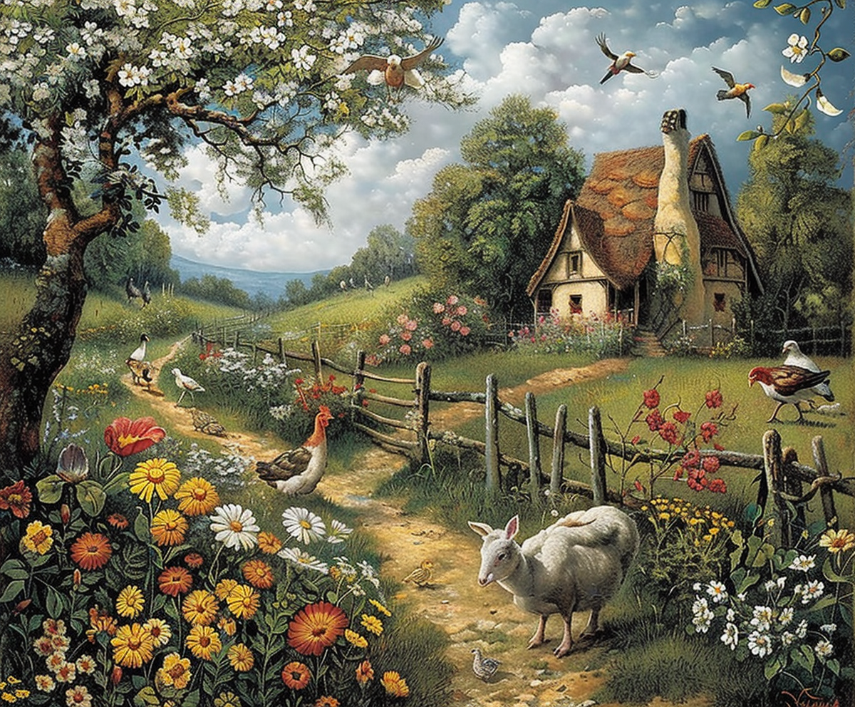 The Farm with Animals in a Painting