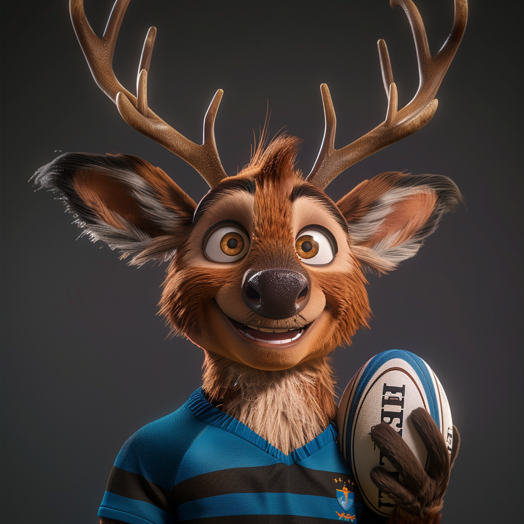 The Friendly Stag Mascot in Rugby Shirt