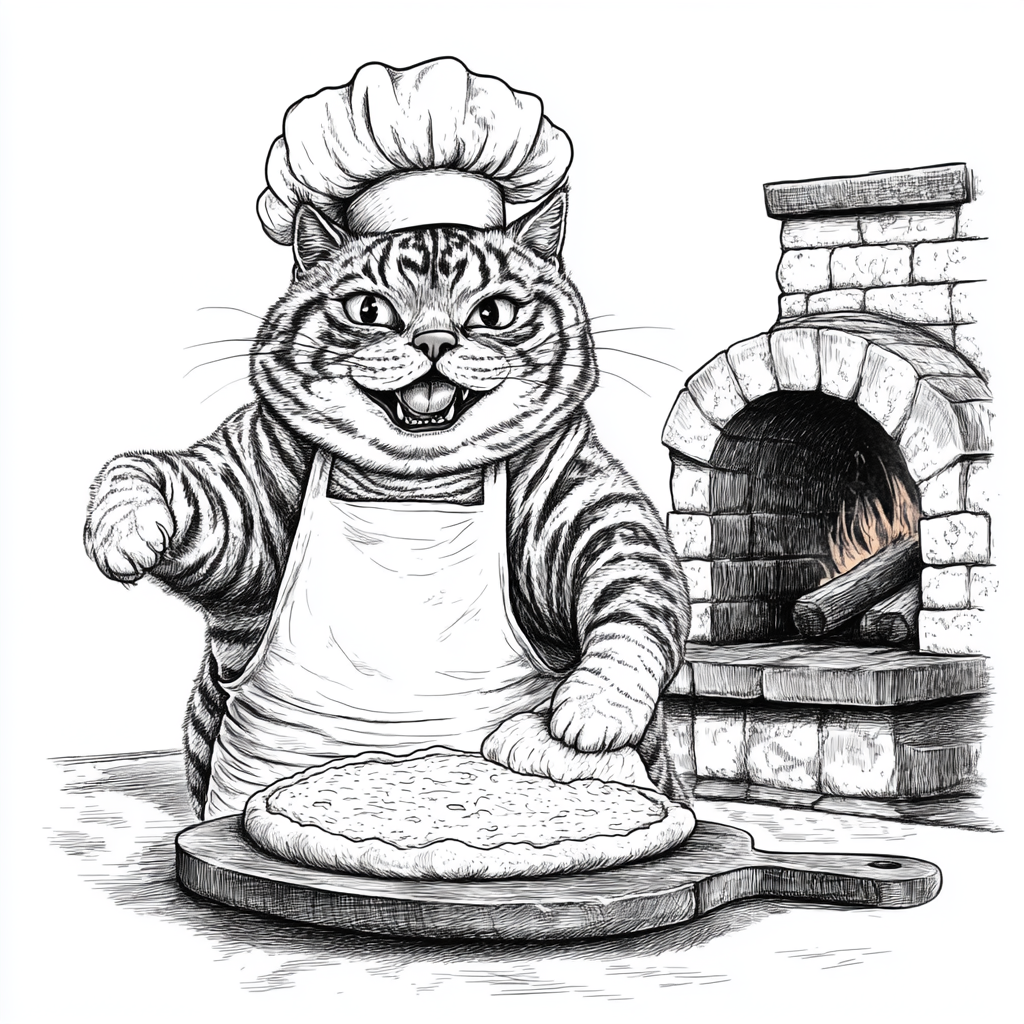 The Funny Chef Cat Making Pizza Dough