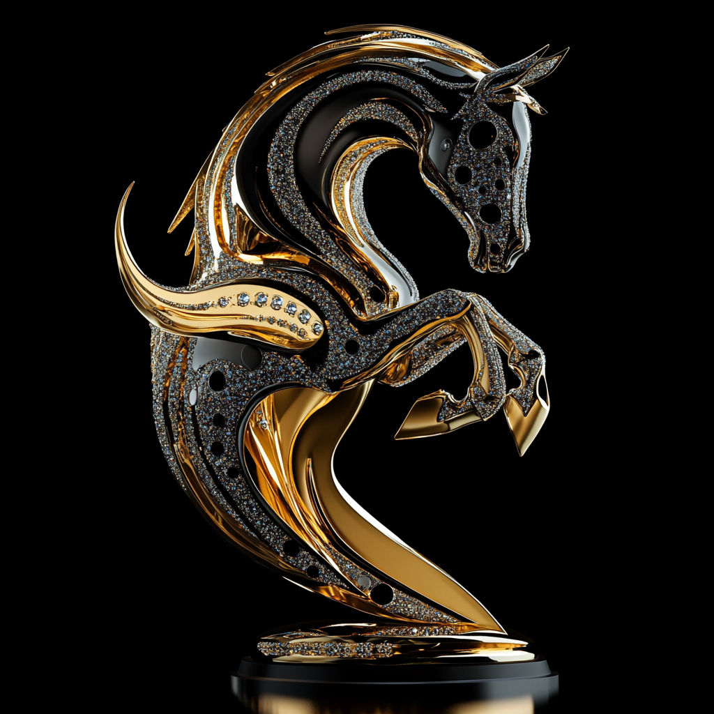 The Futuristic, Ornate Gold Horse Trophy by Zaha Hadid