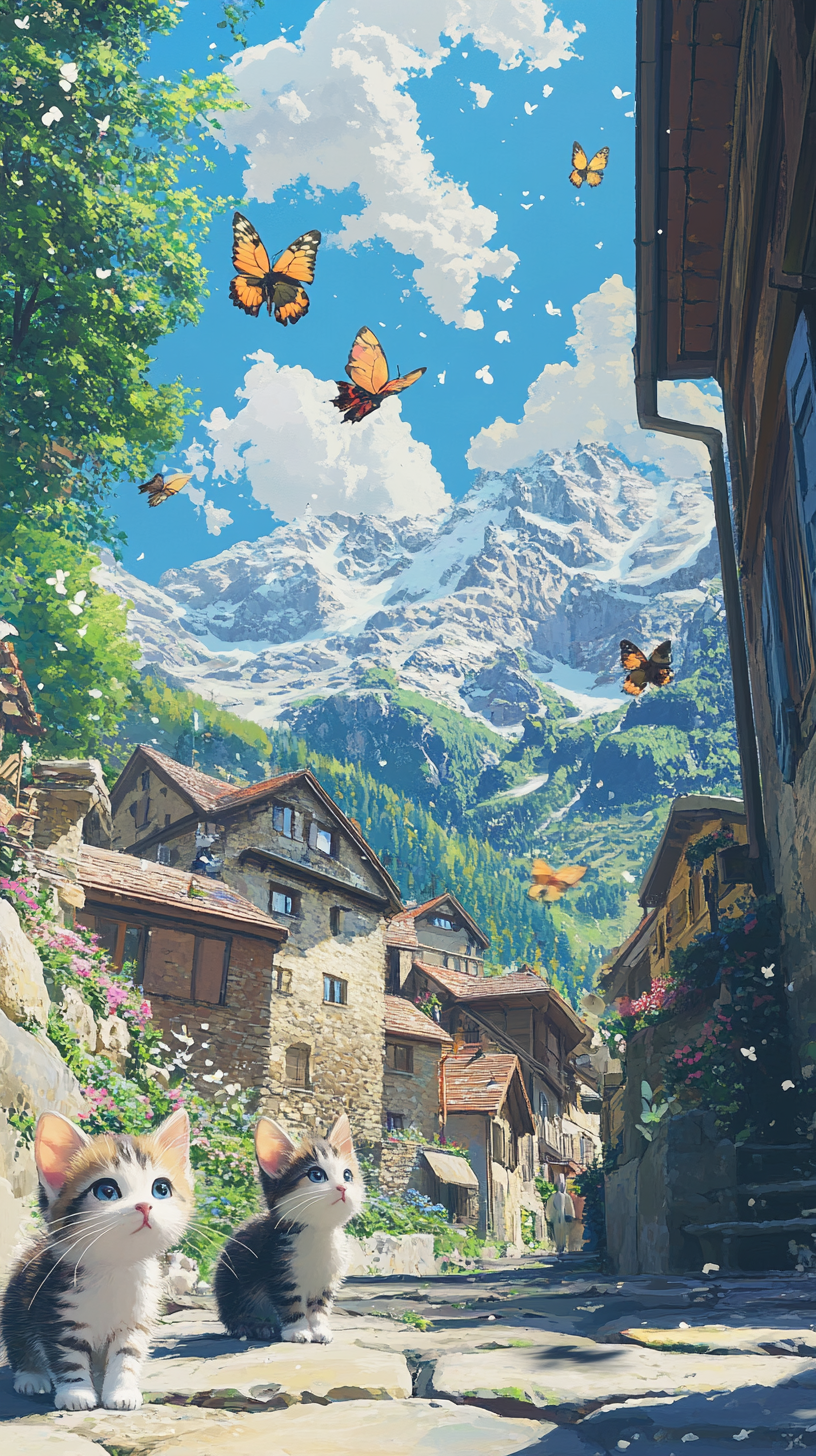 The Gentle Village of Grimentz with Kittens