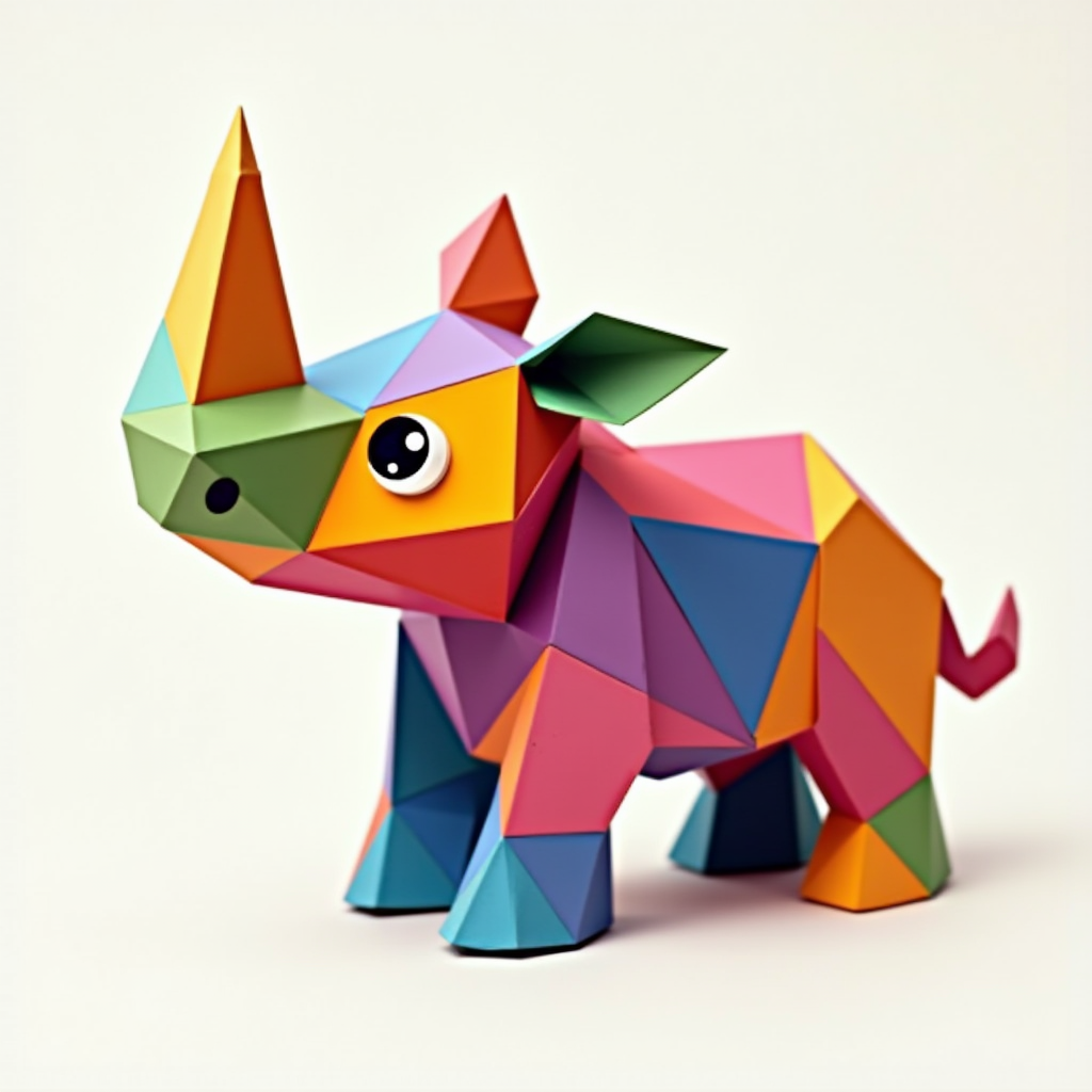 The Geometric, Colorful, Cartoonish Origami Rhino