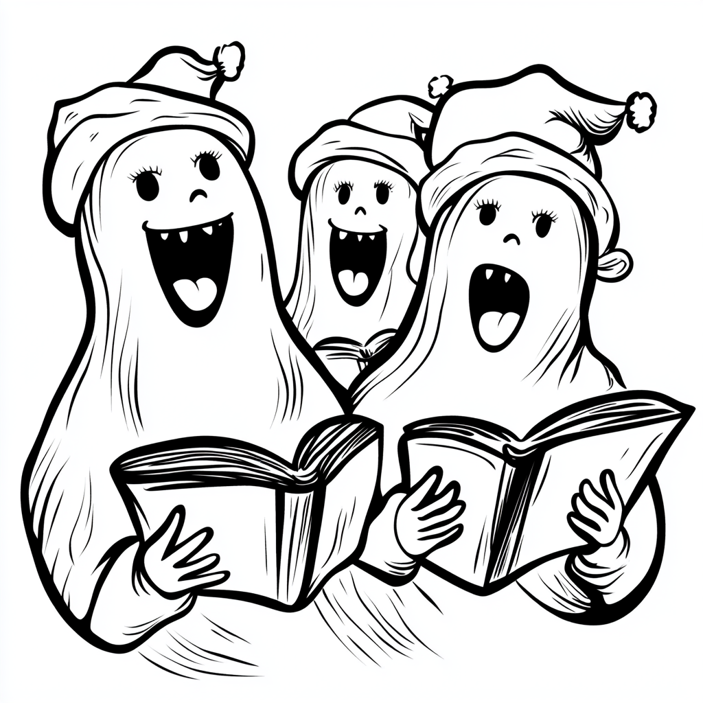 The Ghostly Carolers in Christmas Hats