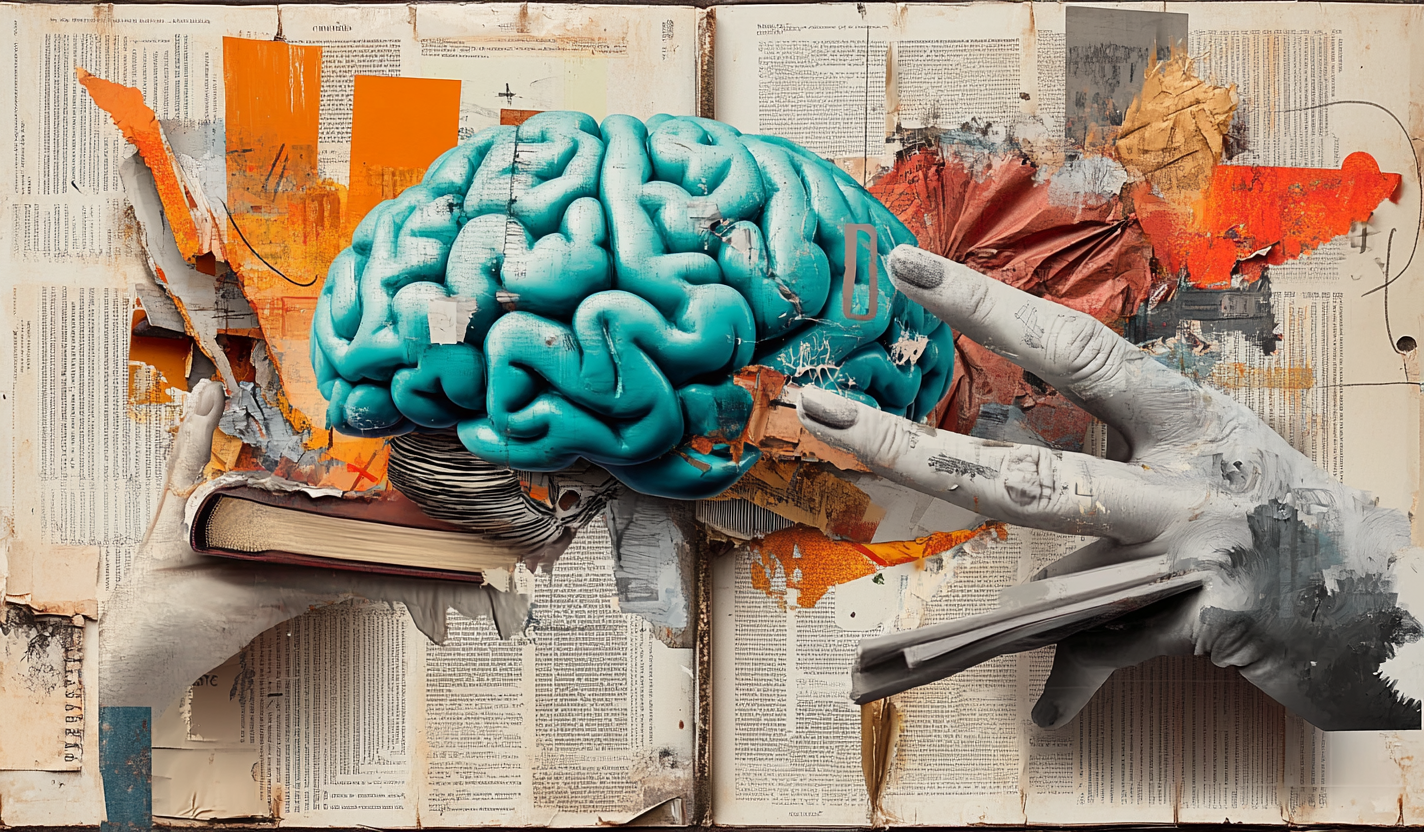 The Giant Brain, Book, and Hand Collage