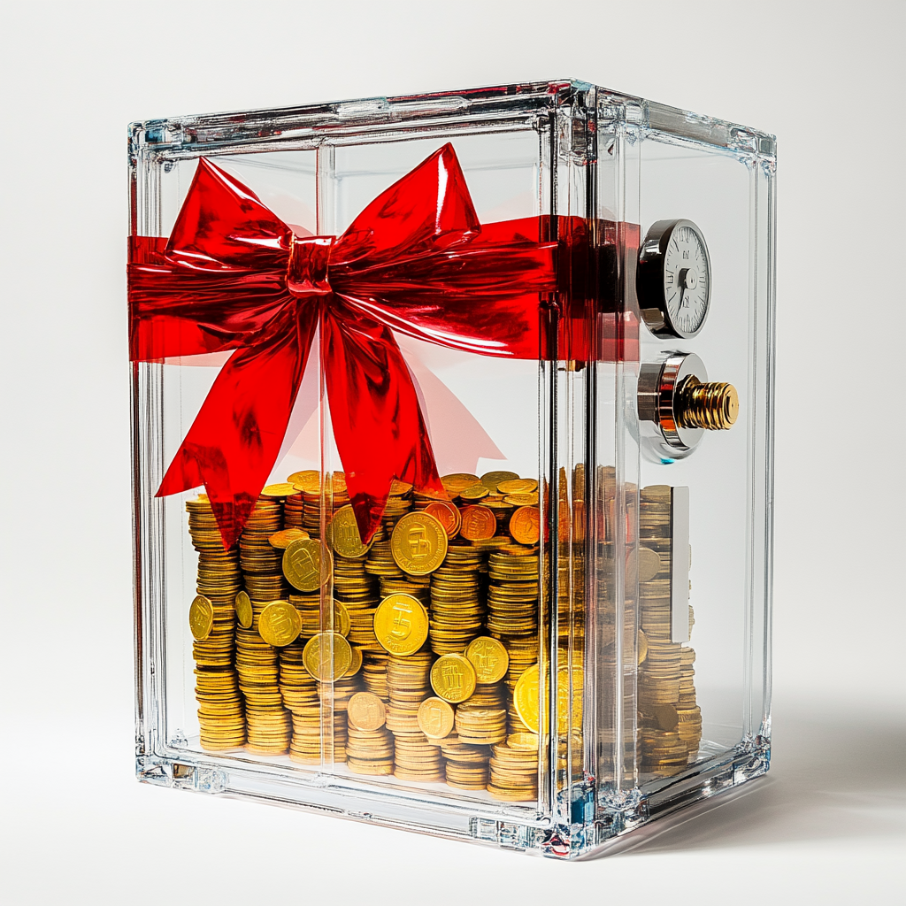 The Giant Clear Safe with Colorful Coins Inside