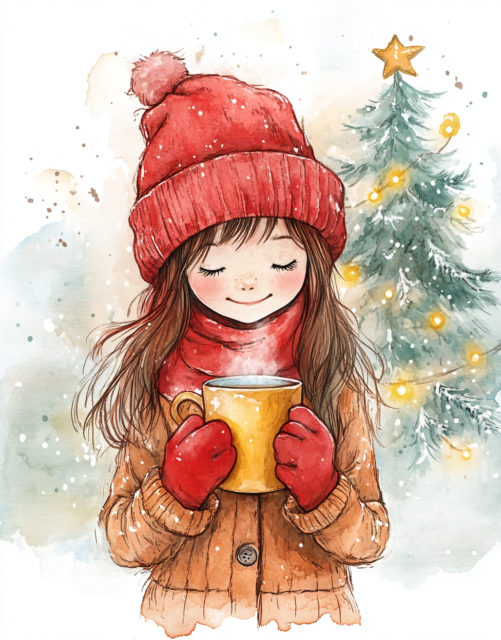 The Girl with Red Hat and Christmas Mug