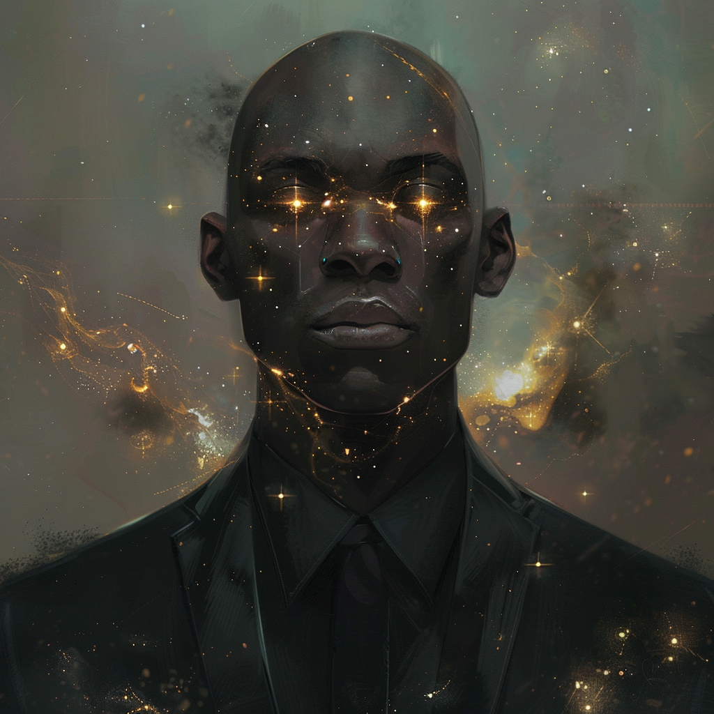 The Glowing Cosmic-Eyed Man in Black Suit