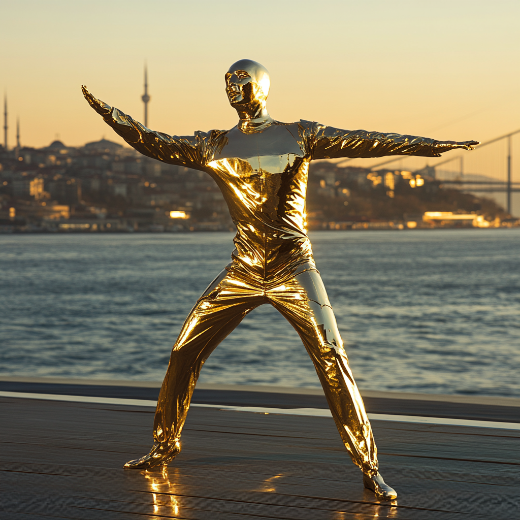 The Golden Man Dances on Istanbul Bridge