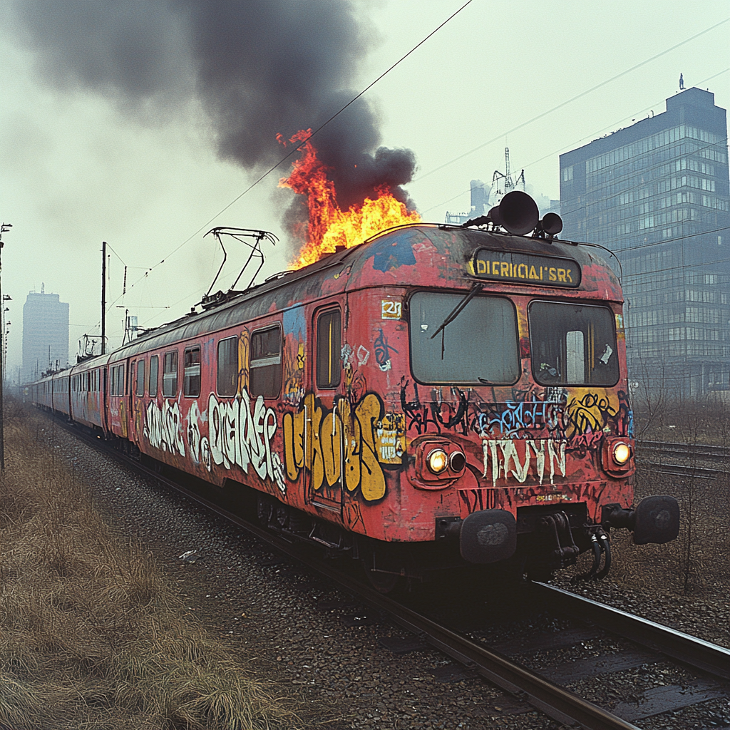 The Graffiti-Laden Train on Fire, Dutch Style