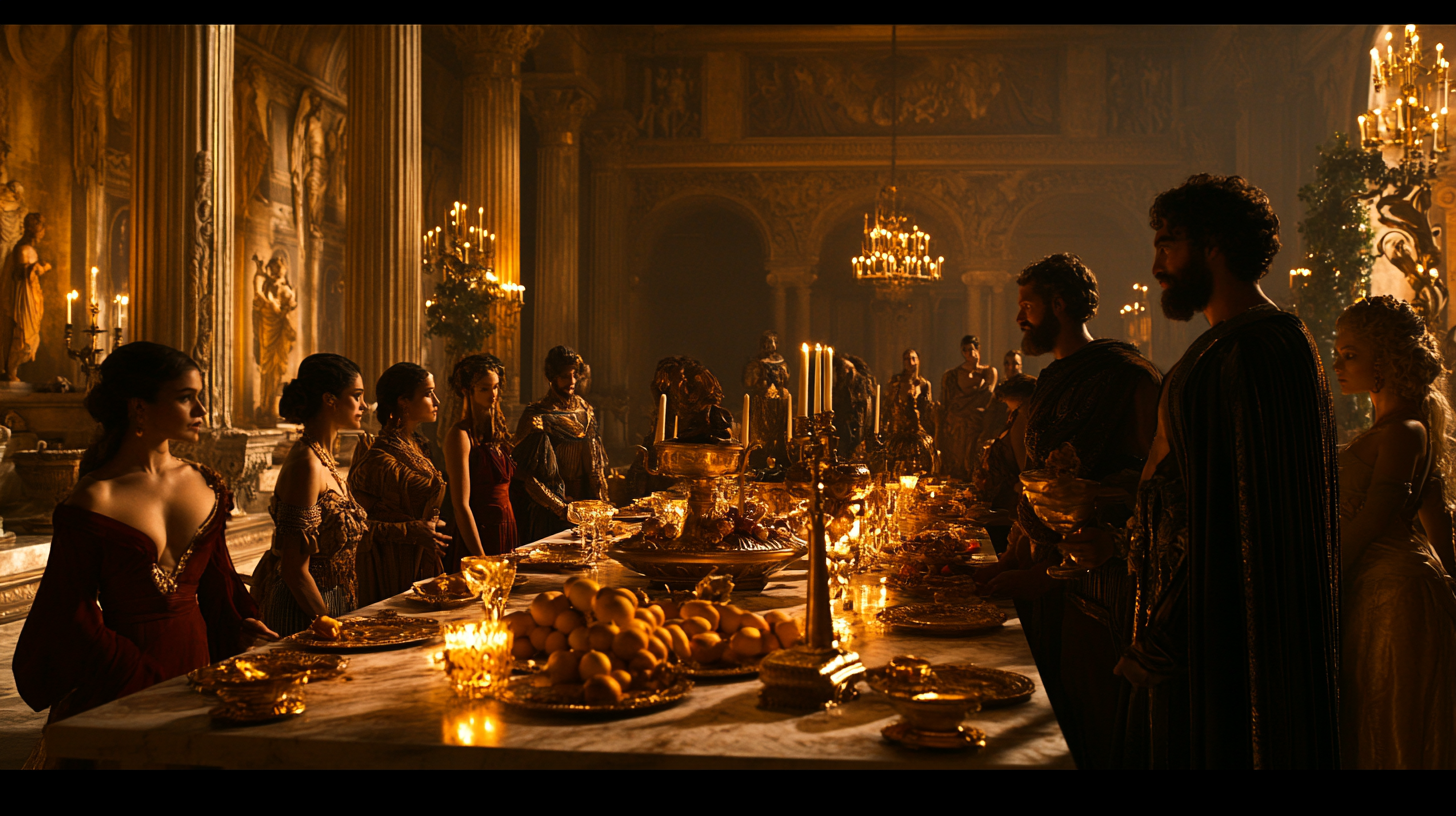 The Greek Gods' Grand Gathering in Candlelit Hall