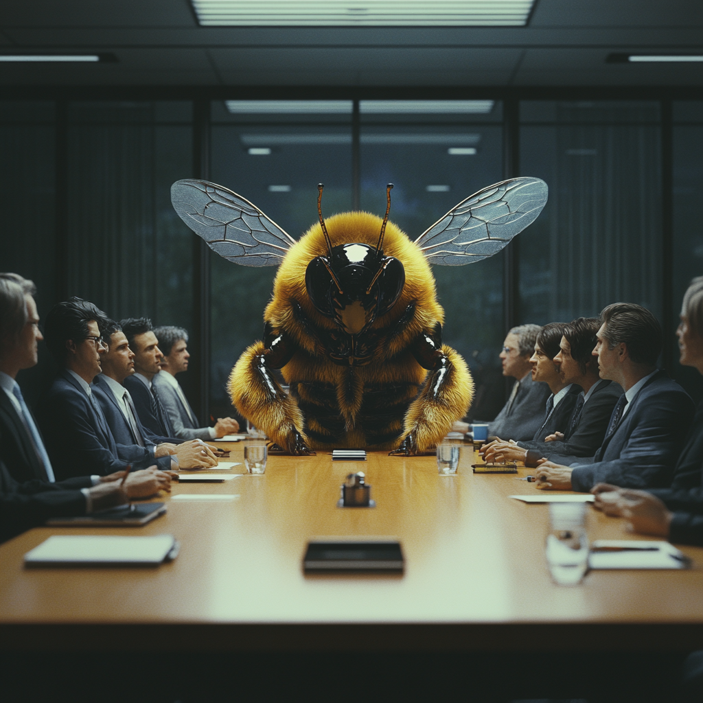 The Human Bee Executive Leading a Meeting.