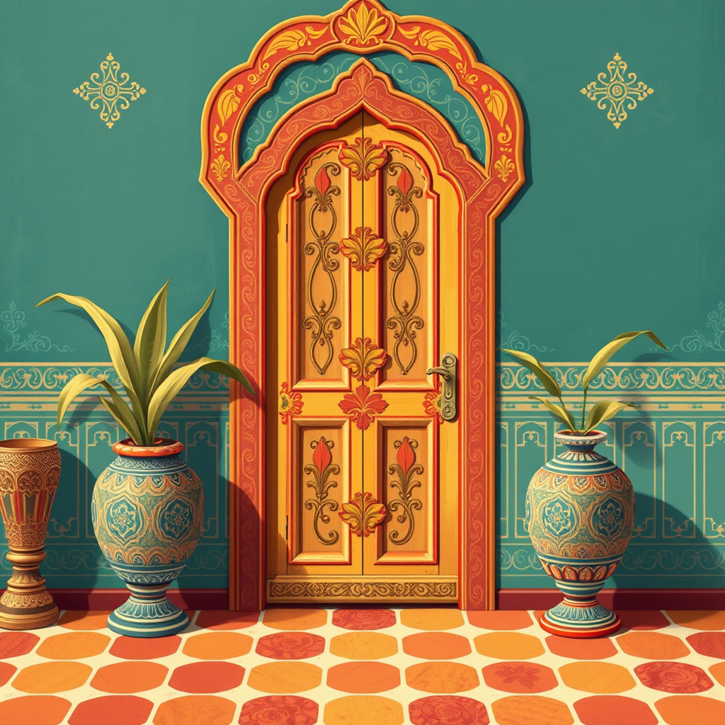 The Intricate Jaipur-Inspired Door Illustration