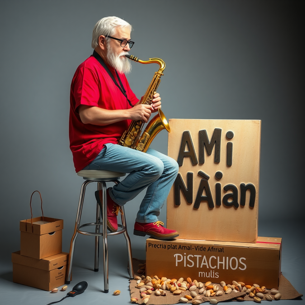 The Iranian Musician Playing Saxophone with Pistachios