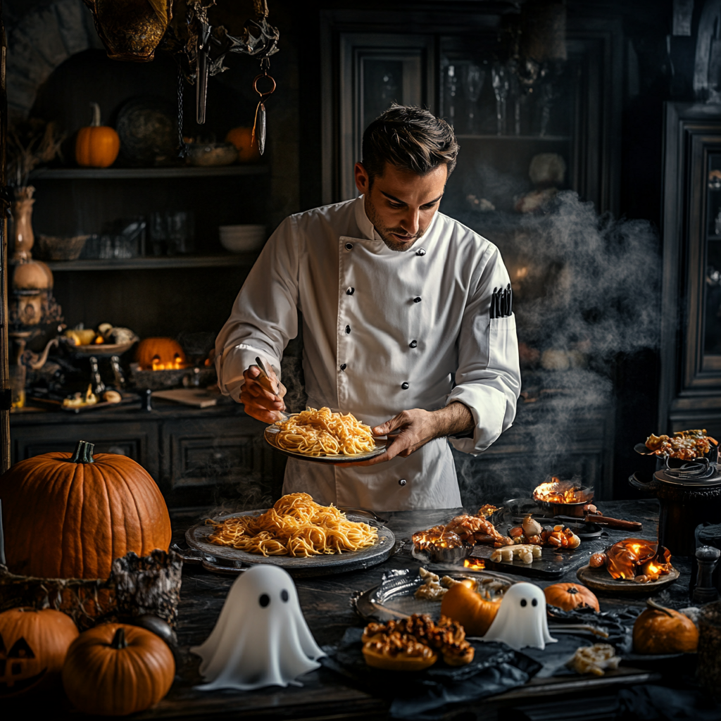 The Italian Chef Preparing Halloween Dishes in Spooky Kitchen