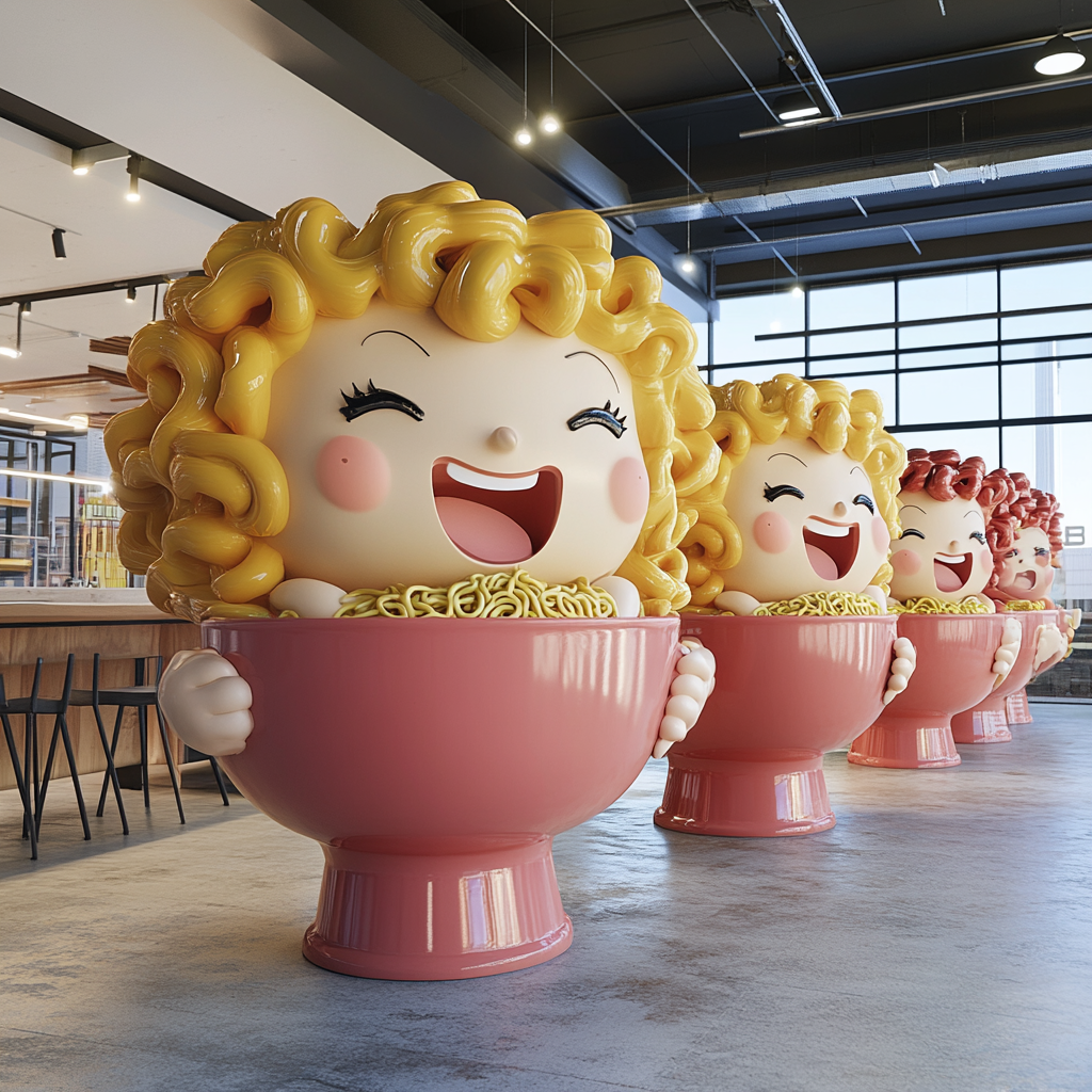 The Joyful Ramen Factory with Whimsical Characters