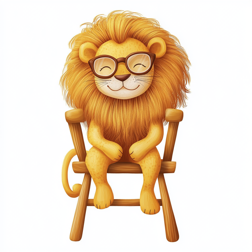 The Lion King wearing eyeglasses, funny children's illustration.