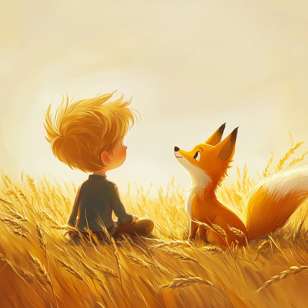 The Little Prince Meets Fox in Golden Field