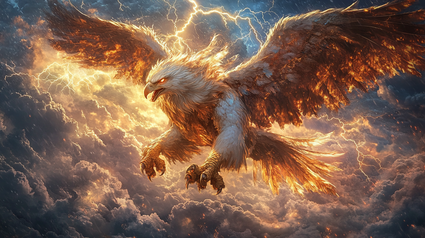 The Majestic Griffin Soaring in Stormy Sky