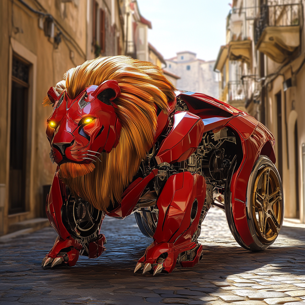 The Majestic Lion-Lamborghini Hybrid in Italian Village