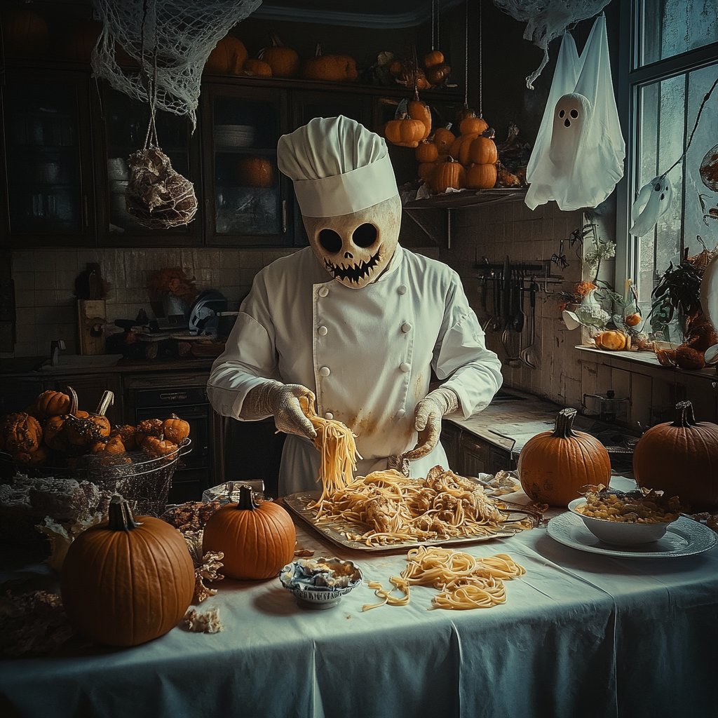 The Monster Chef Preparing Halloween Italian Dishes