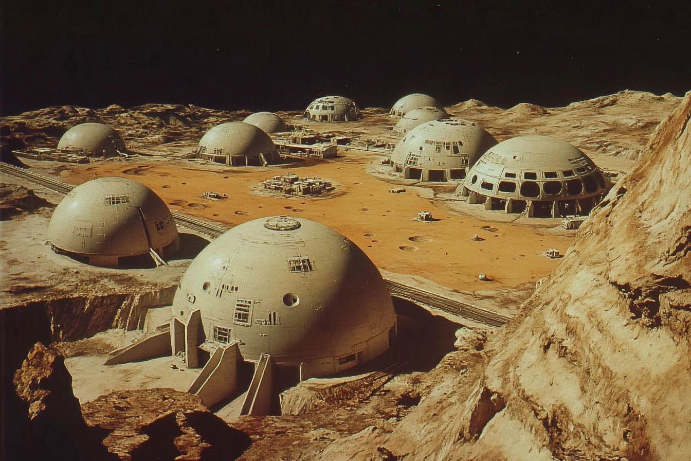 The Moon Colony with Domes and Railines