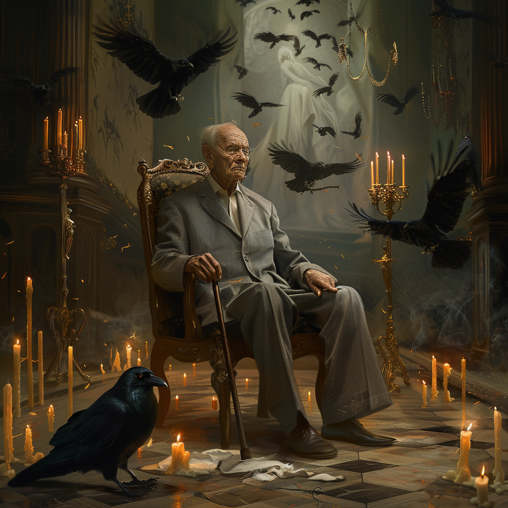 The Mysterious Old Man Sitting with Crows