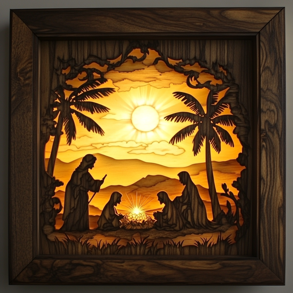 The Nativity Scene in a Wooden Frame