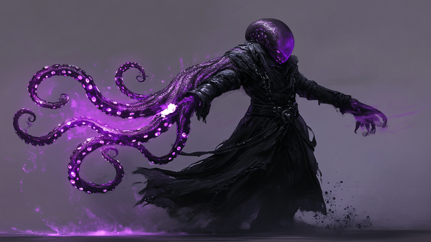 The Octopus Sorcerer in Black Armor Attacks