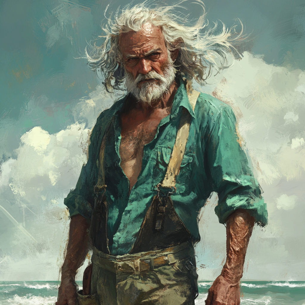 The Old Man in Tattered Clothes by the Sea