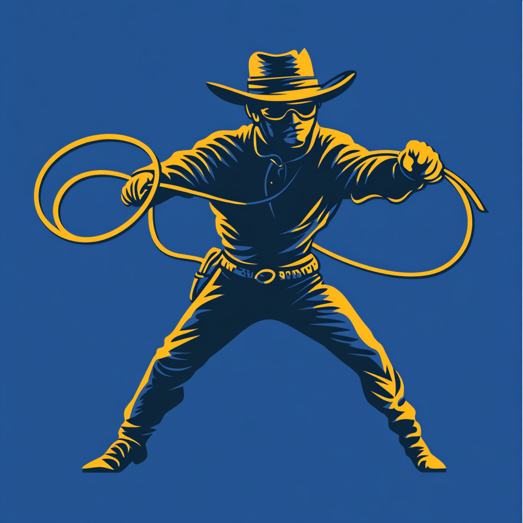 The Outlaw Cowboy with Lasso on Blue Background