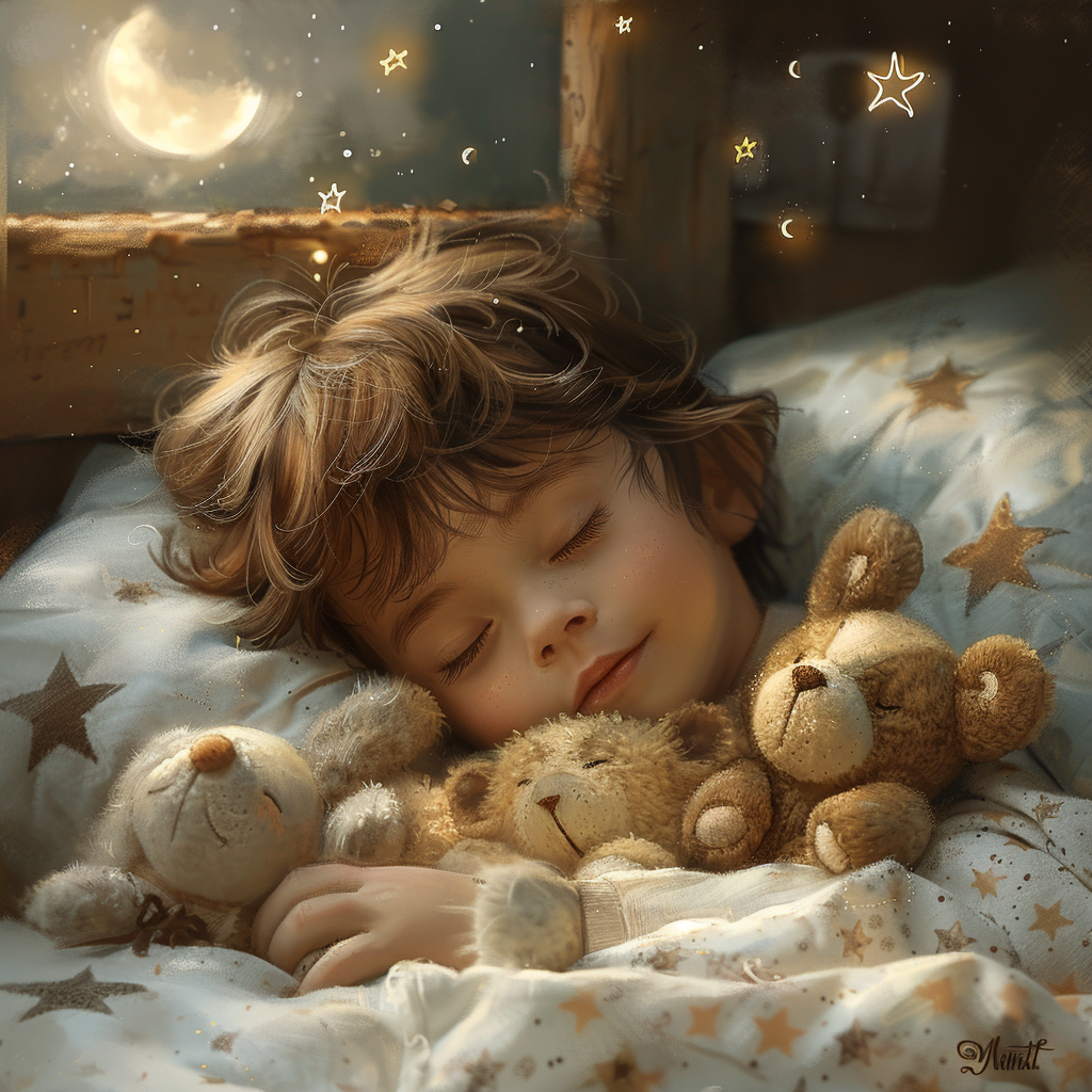 The Peaceful Child Sleeping Among Stuffed Animals