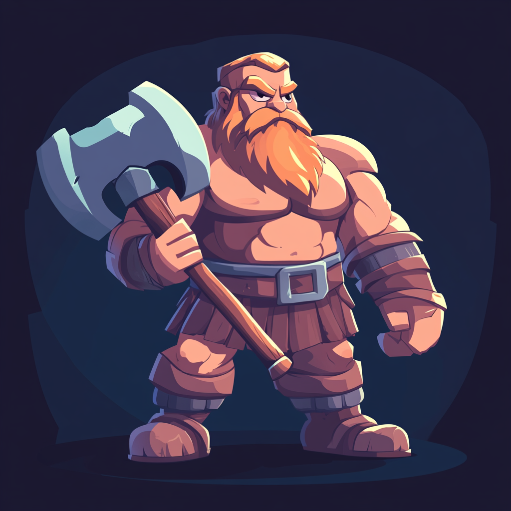 The Powerful Cartoon Barbarian Warrior with Great Axe