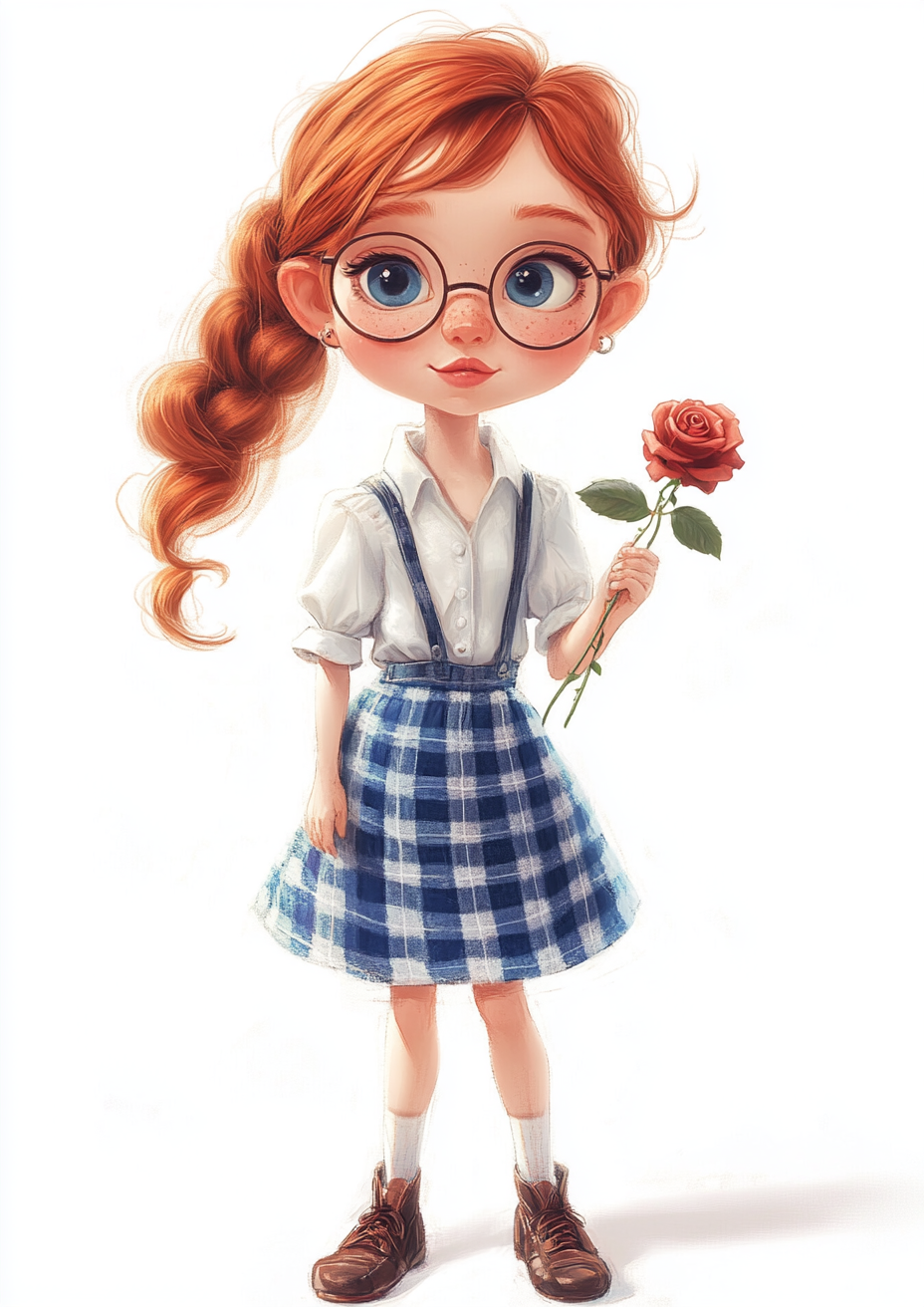 The Pretty Girl with Glasses and Rose