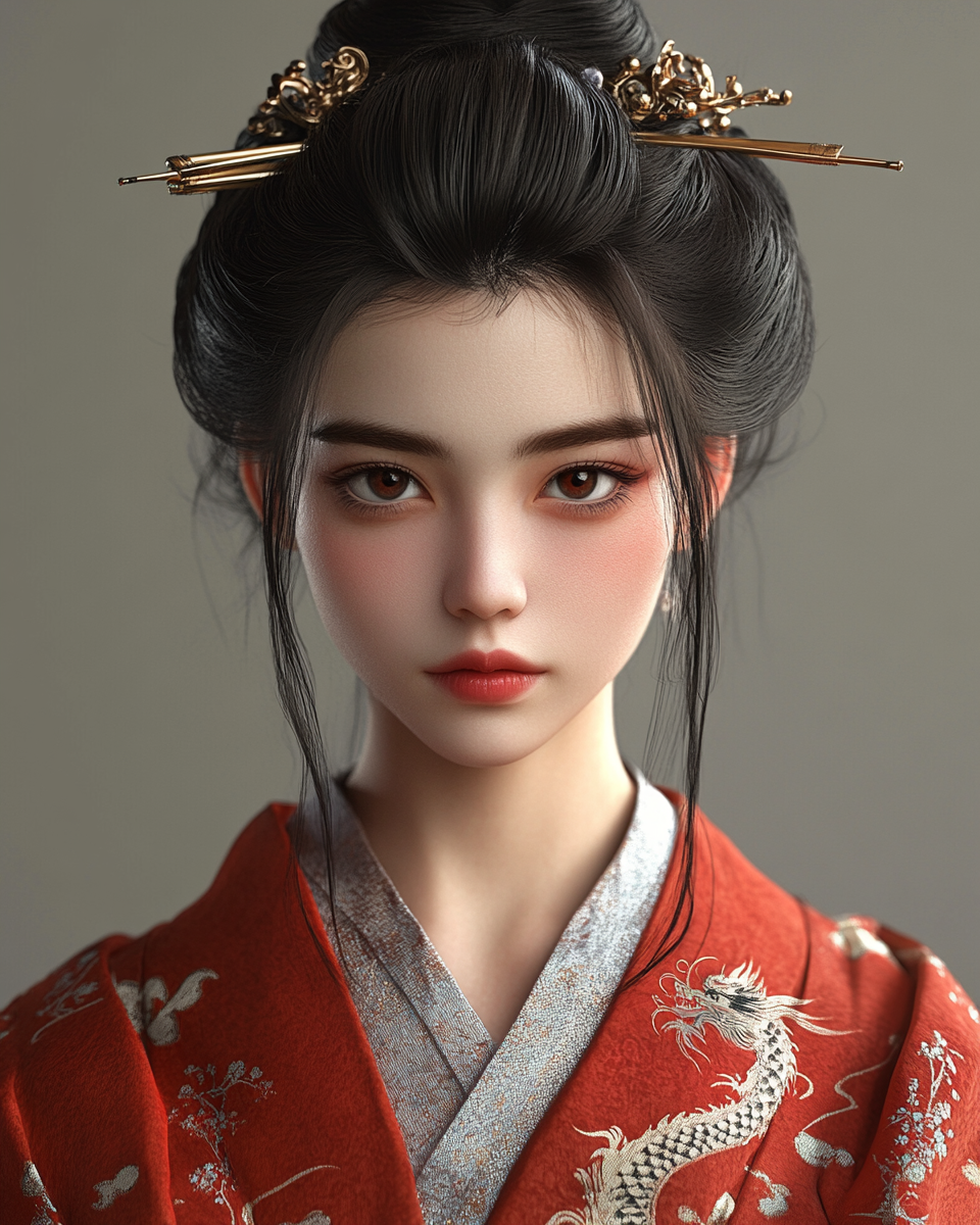 The Proud Geisha in Red Kimono.