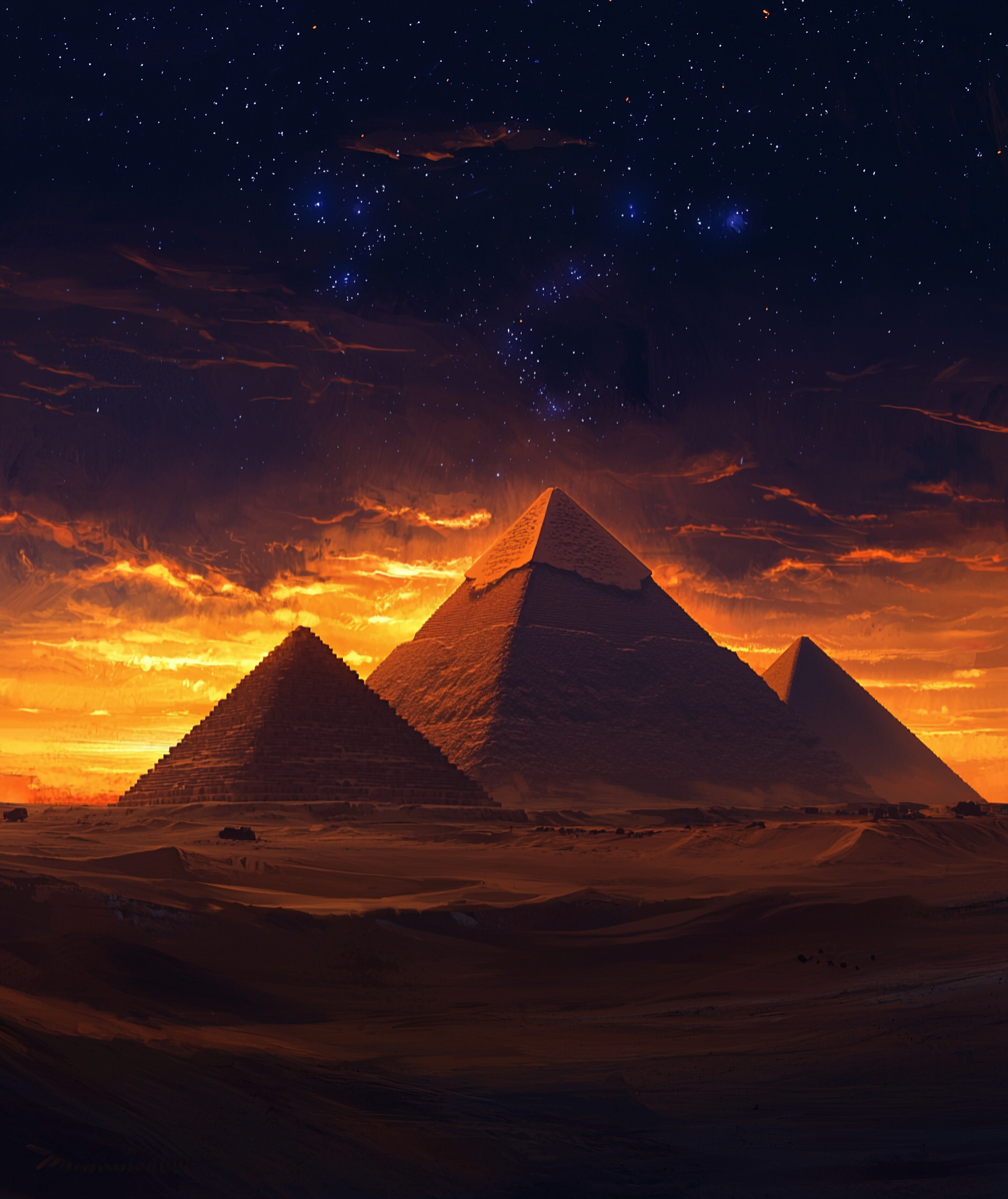 The Pyramids of Giza at Sunset in Egypt.