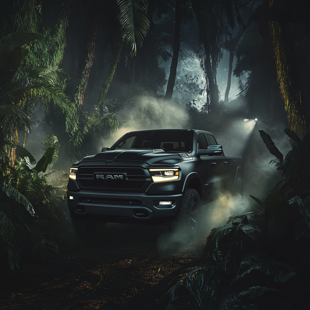 The Ram 1500 Truck Parked in Mystical Jungle Night