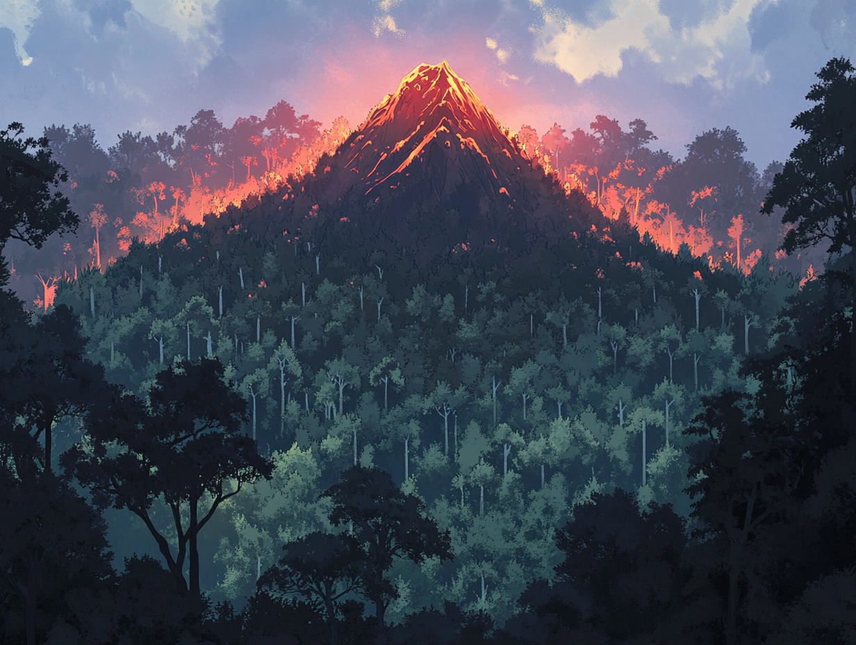 The Red Mountain Peak in Thick Forest