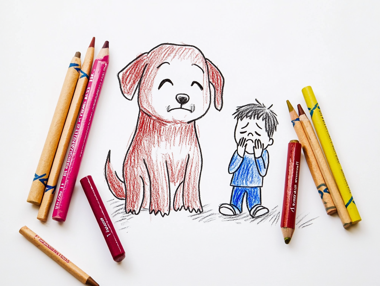 The Sad Boy and His Dog Drawing