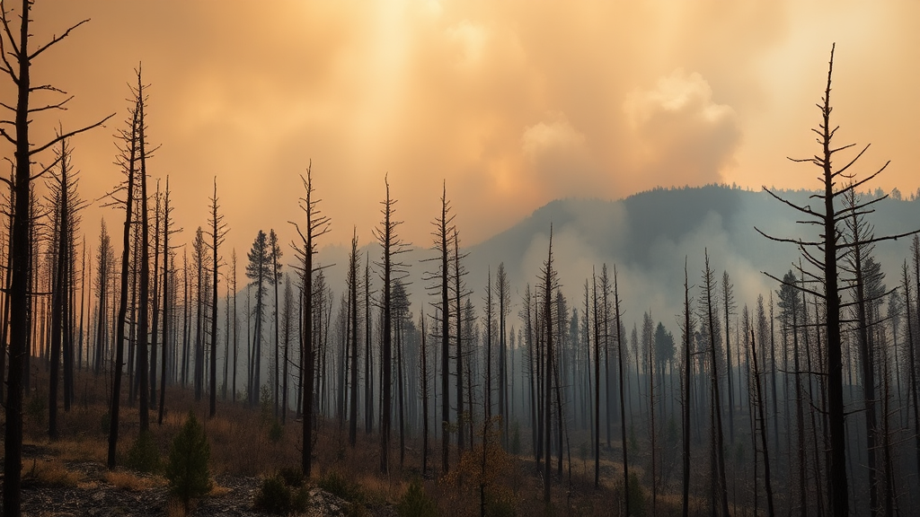 The Sad Forest After The Wildfire Incident.