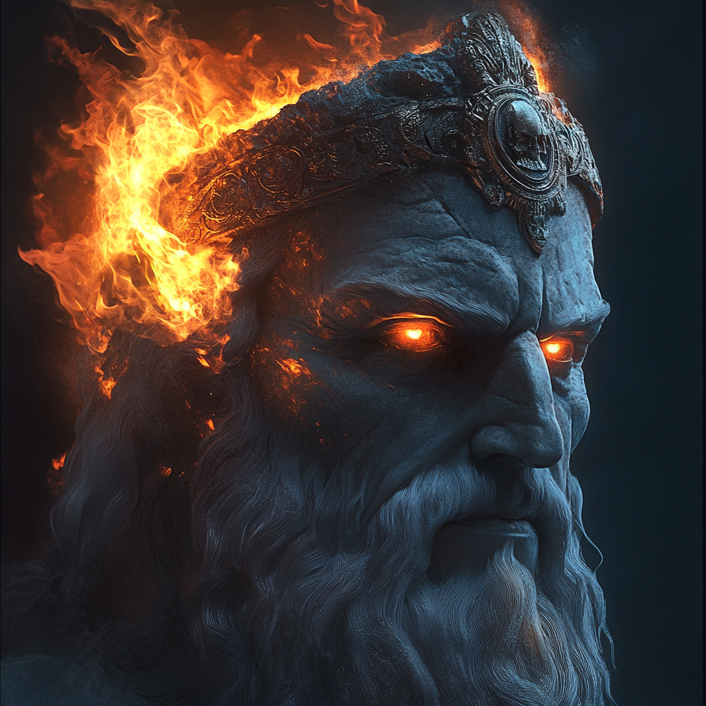 The Scary God Hades with Fiery Helmet