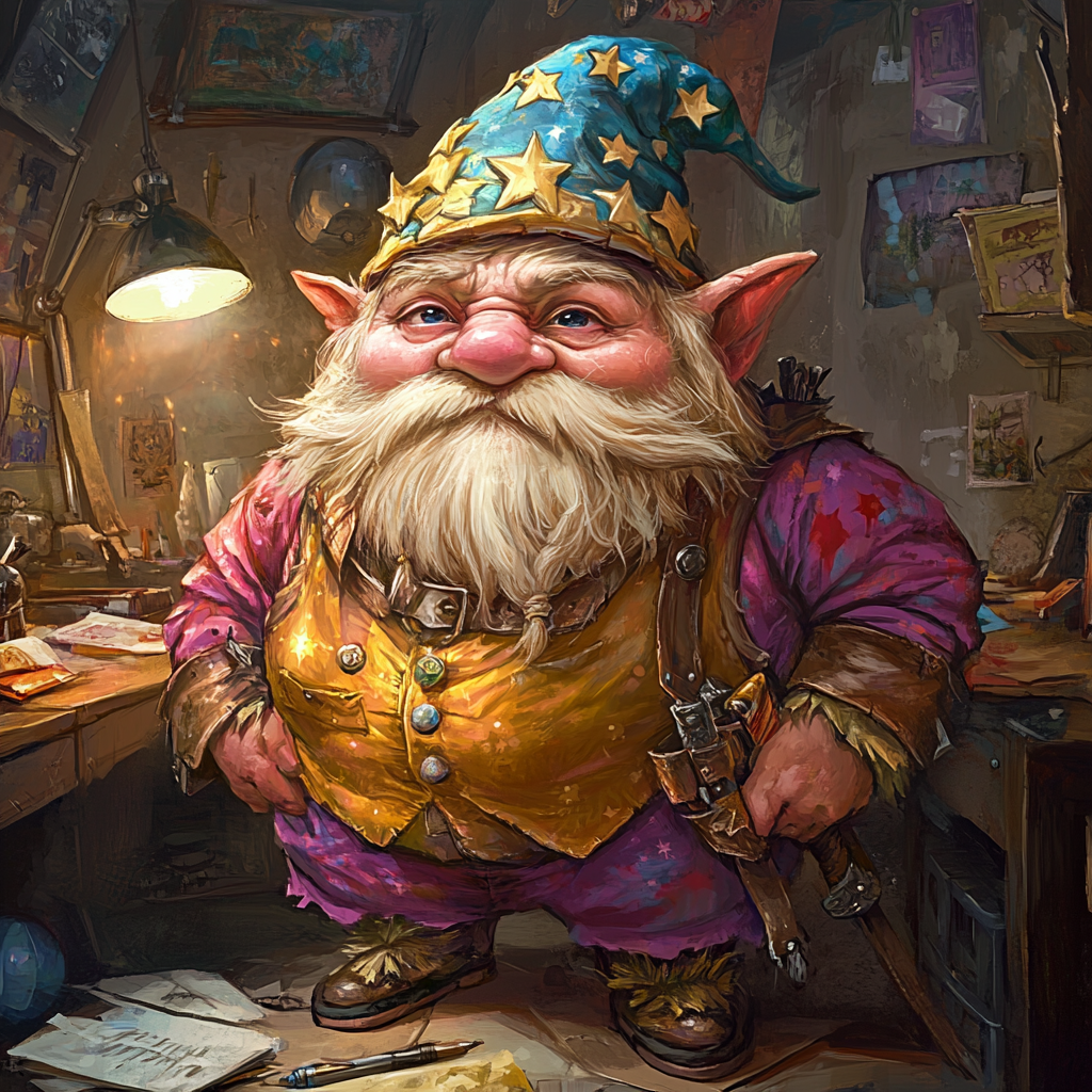 The Serious Gnome Halfling at His Desk