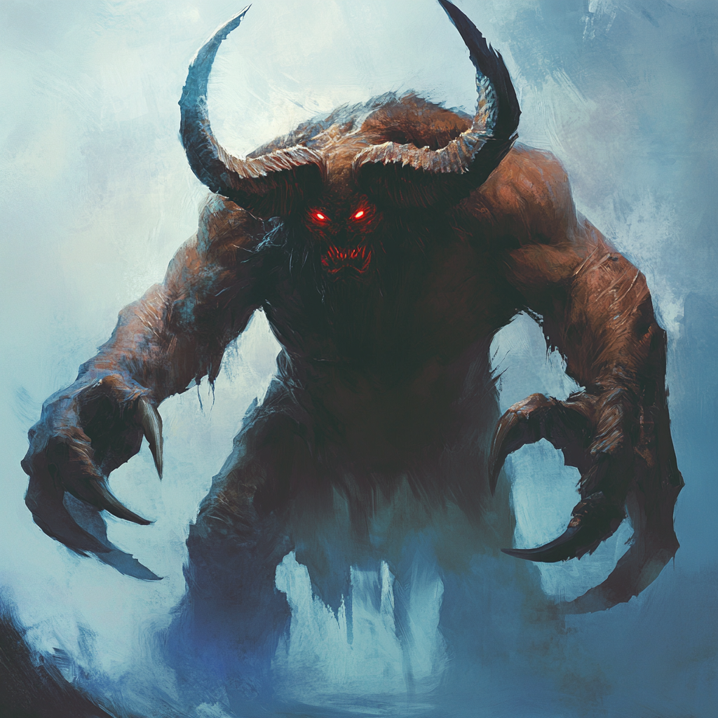 The Shadowy, Horned Monster with Glowing Red Eyes