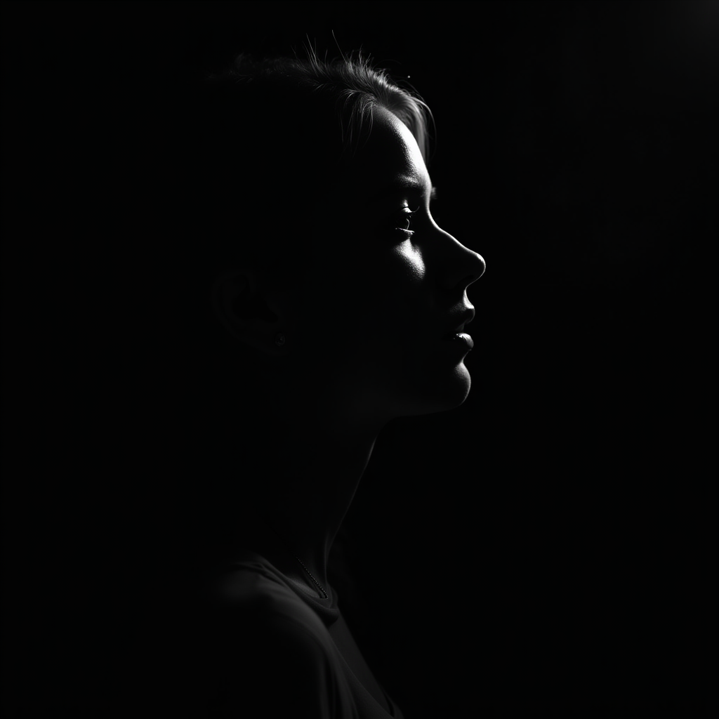 The Silhouette of a Young Woman in Spotlight